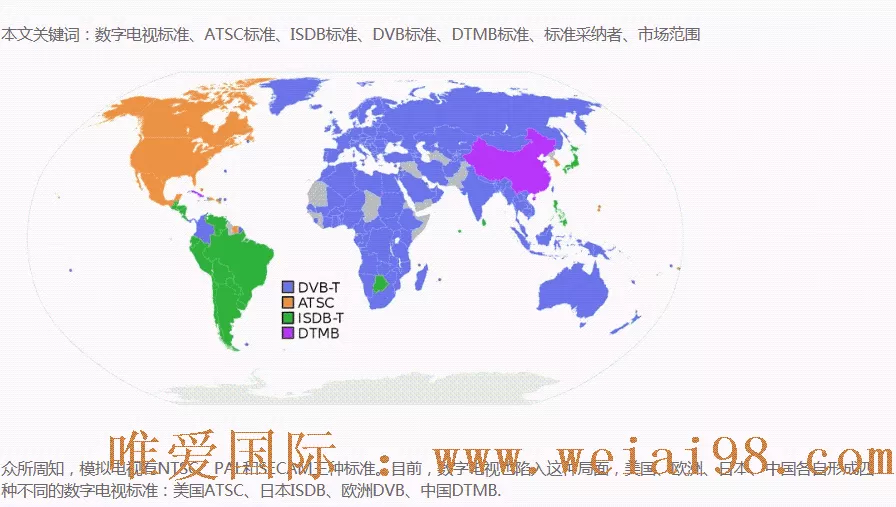 全球地面数字电视标准分布图